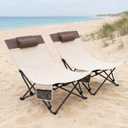 2 Pack Beach Chairs Oversized High Back Beach Reclining Chair with Adjustable Backrest Low Folding Camping Chairs for Beach, Lawn, Outdoor, Standard