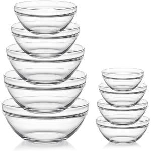 Sweejar Glass Mixing Bowls Set(set of 9),Nesting Bowls for Space Saving Storage,Great for Cooking,Baking,Prepping,Stackable Bowl Set
