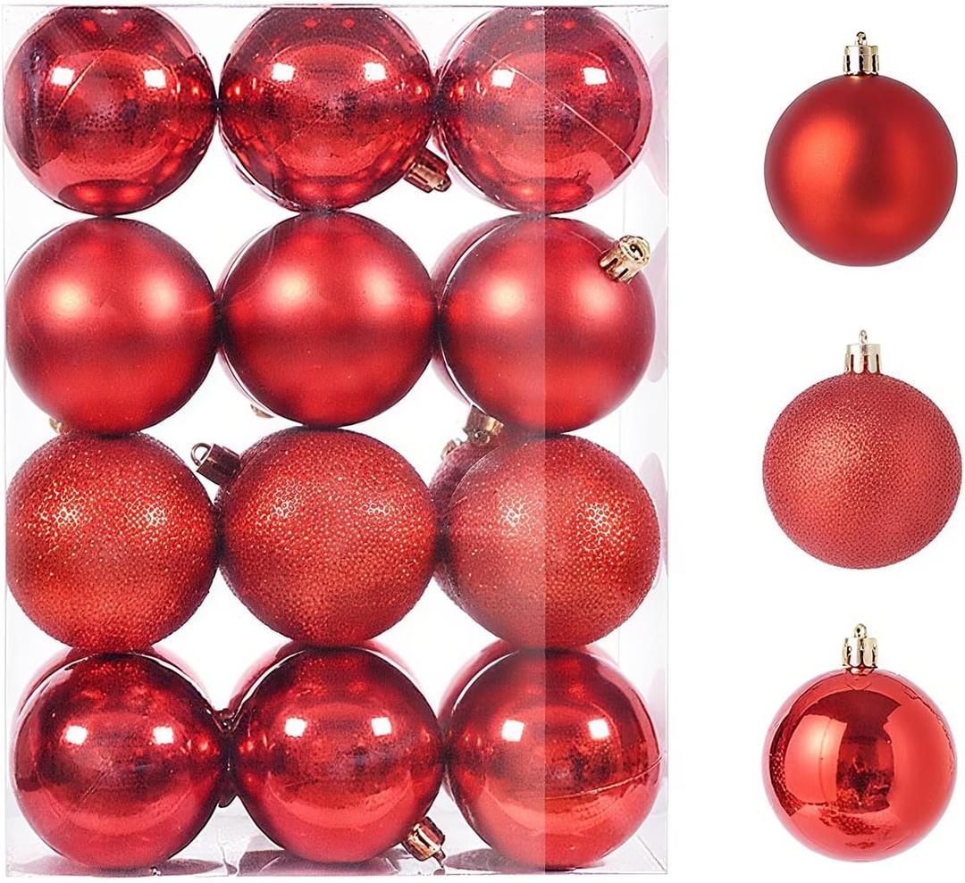 24ct Mini Christmas Balls Ornaments for Xmas Christmas Tree - Small Shatterproof Decor Hanging Ball for Holiday Wedding Party Decoration 1.18 Inch/30mm, Red