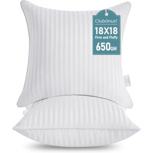 Oubonun 18 x 18 Throw Pillow Inserts, Firm and Fluffy Decorative Square Pillows for Couch Bed Sofa with Soft Cotton Cover White Cushion with Down Alternative Pack of 2