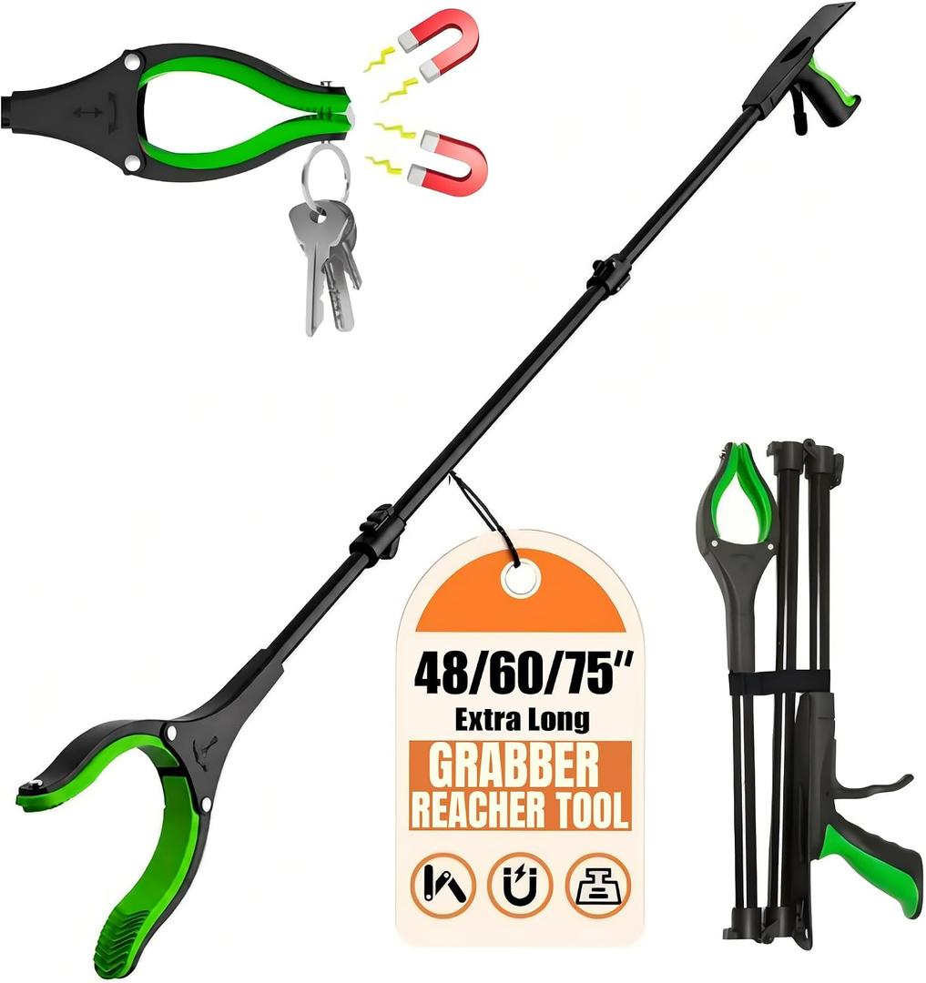 75Inch Extra Long Grabber Reacher Tool, LEGENDONE Easy Foldable Reacher Grabber, Dual Magnetic Tip Pickup Tool Trash Picker, Strong Grip Aid for Upper Shelves, Elderly, Surgery Recovery Must Have