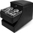 20"L x 9.65"W x 13.78"H, 24L Center Console Between Seats for Minivans, SUVs & Trucks, Floor/Bench Seat Organizer with Locking Hidden Storage, Dual Cup Holders & Armrest, No-Drill Installation