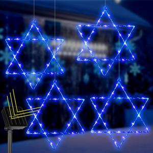Riakrum 4 Pack Outdoor Hanukkah Decorations Blue Star of David Solar Powered Window Lights Chanukah Hanging Lights with Iron Frame 11.8 Inch for Jews Judaism Synagogue Holiday Front Door Wall Windows