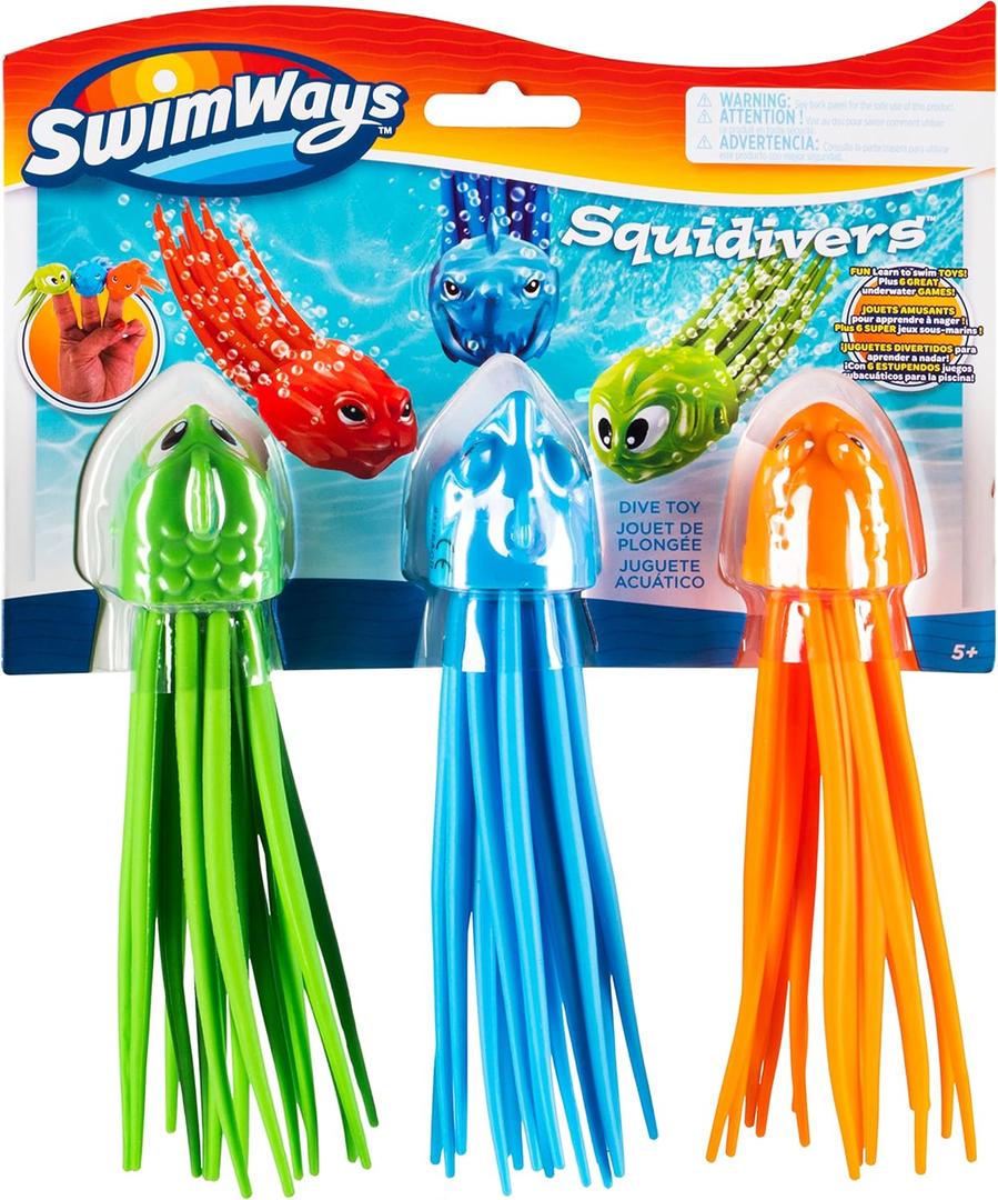 SwimWays SquiDivers Kids Pool Diving Toys, 3 Pack, Bath Toys & Pool Party Supplies for Kids Ages 5 and Up
