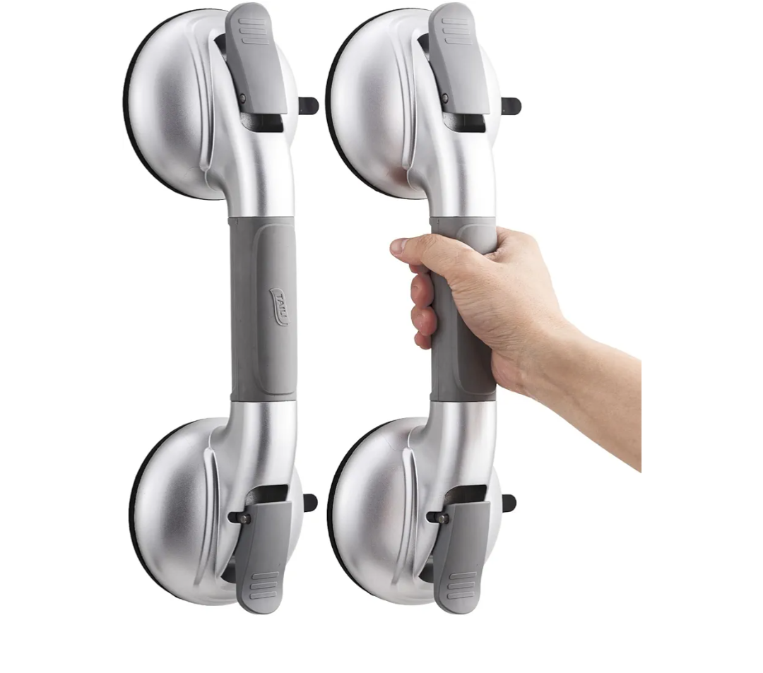 TAILI Grab Bars for Bathtubs and Showers,2 Pack Shower Handles for Elderly Suction,Maximum 330lbs,Shower Bar with Upgraded Rubber Suction Cups,Safety Grip for Senior, No Drilling Removable,Silver