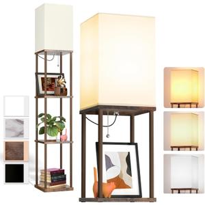addlon Floor Lamp with Shelves, 4-Tier Modern Shelf Floor Lamp with 3CCT LED Bulb, Display Lamp for Living Room, Bedroom and Office - Brown (Vintage)