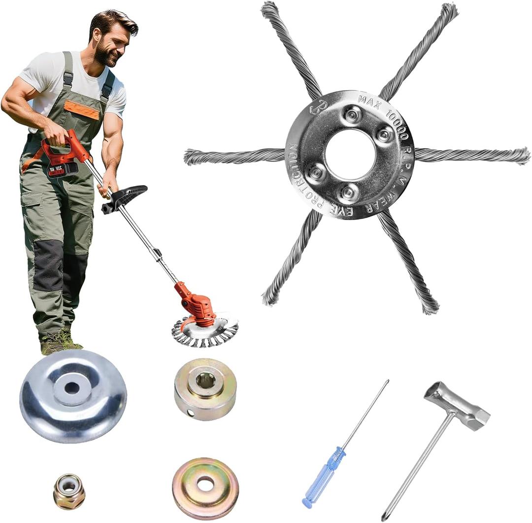 Steel Wire Grass Trimmer Head, Upgrade Bold 2.3 Times Steel Wire Weed Eater Head, for High-Power Lithium-Ion and Gasoline Weed Cutters, with Adapter, Wire Weed Trimmer HeadHigh Power 8In 6 Blade