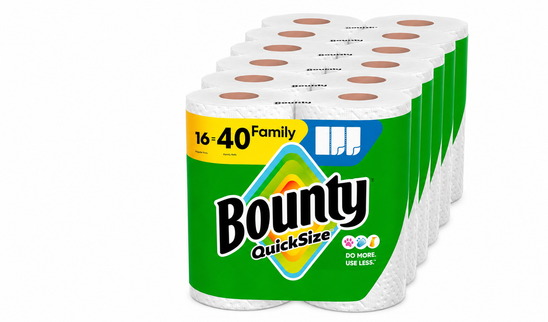 Bounty Paper Towels Quick Size, White, 16 Family Rolls = 40 Regular Rolls + Puffs Plus Lotion Facial Tissues, 8 Family Boxes, 124 Facial Tissues per Box
