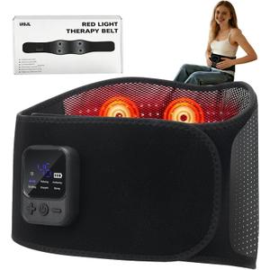 Cordless Back Massager Belt, Red Light Therapy Back Massager with 6 Heat, 6 Vibration for Pain Relief Deep Tissue, 4 Motors with Heating Pad for Back, Gifts for Women Men Mom Dad