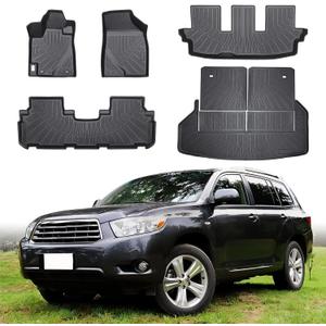 Floor Mats & Cargo Liner Compatible with Toyota Highlander 2008-2013(Non-Hybird),All Weather Protection,Waterproof,Anti-Slip TPE Trunk Mat Fit for Toyota Highlander 2008-2013 Accessories