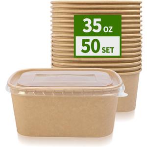 50 Pack 35 oz Paper Food Containers with Lids, Microwavable and Freezer Use Paper Meal Prep Containers Disposable Food Prep and Take Out Food Containers, 50 Bowls 50 Lids