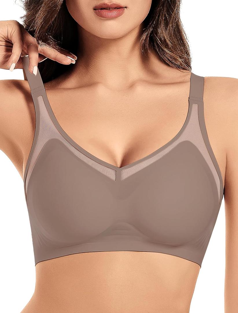 Womens Wireless Bras Petite V Mesh Push Up Comfortable Bralettes Supportive Seamless No Underwire Tshirt Jelly Bra (Black)