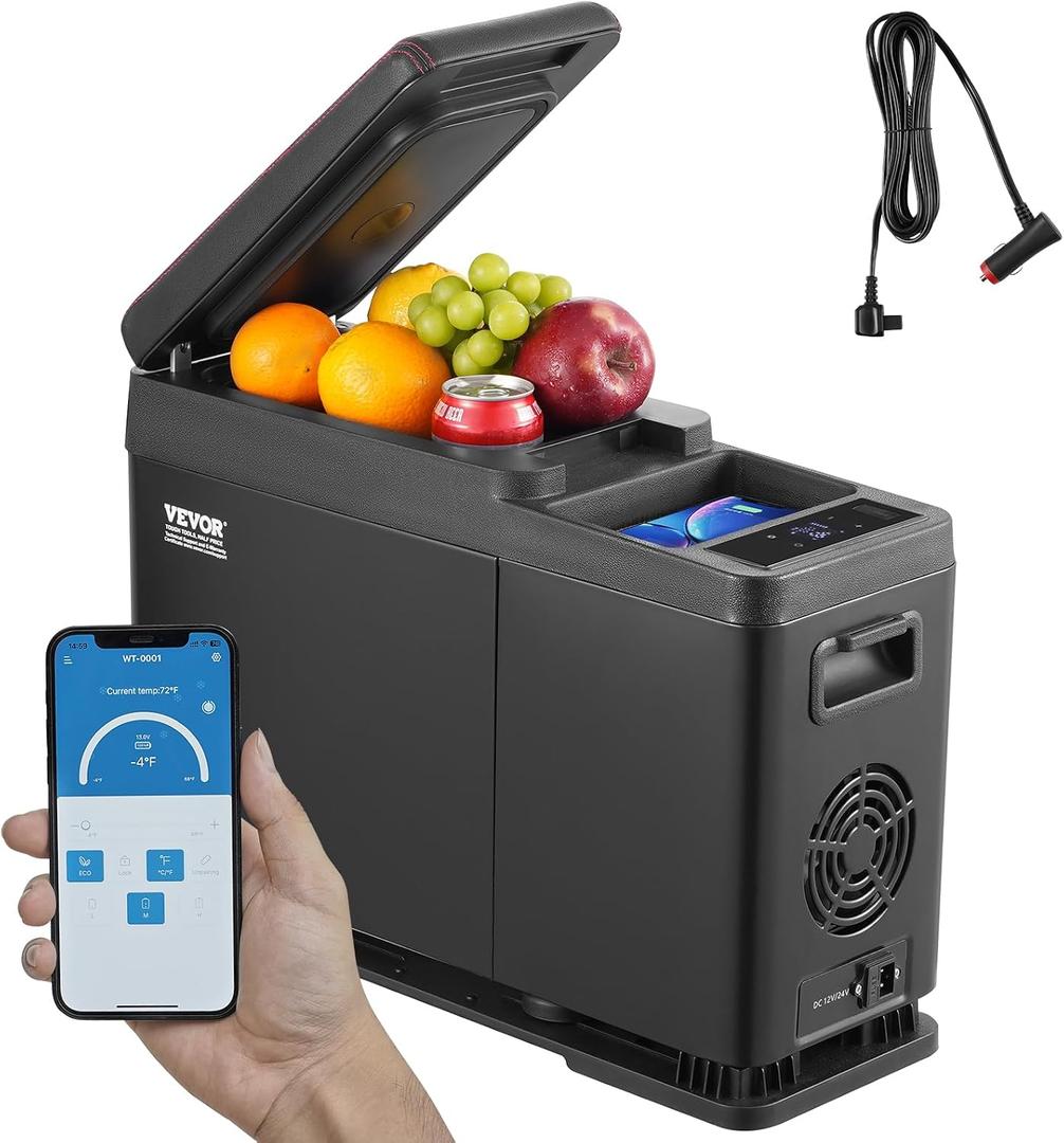VEVOR Car Refrigerator, 12 Volt Car Armrest Refrigerator Fridge, 8 L Single Zone Portable Freezer, -4-68 Adjustable Range, 12/24V DC and 100-240V AC Compressor Cooler for Outdoor, Camping
