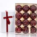 12PCS Red Glass Christmas Ornaments, 3.15 Textured Glass Ball Ornaments, Ribbed & Embossed Vintage Baubles, Rustic Farmhouse Holiday Decorations for Christmas Tree, Wreaths & Garland (Red)