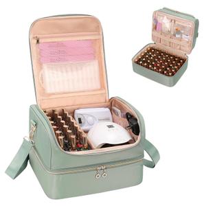 CUBETASTIC Nail Polish Organizer, Nail Tech Organizers and Storage Case Holds 69 Bottles Nail Polish & Nail Lamp, Travel Nail Supplies bag for Nail Tech Kit & Manicure Tools, Green