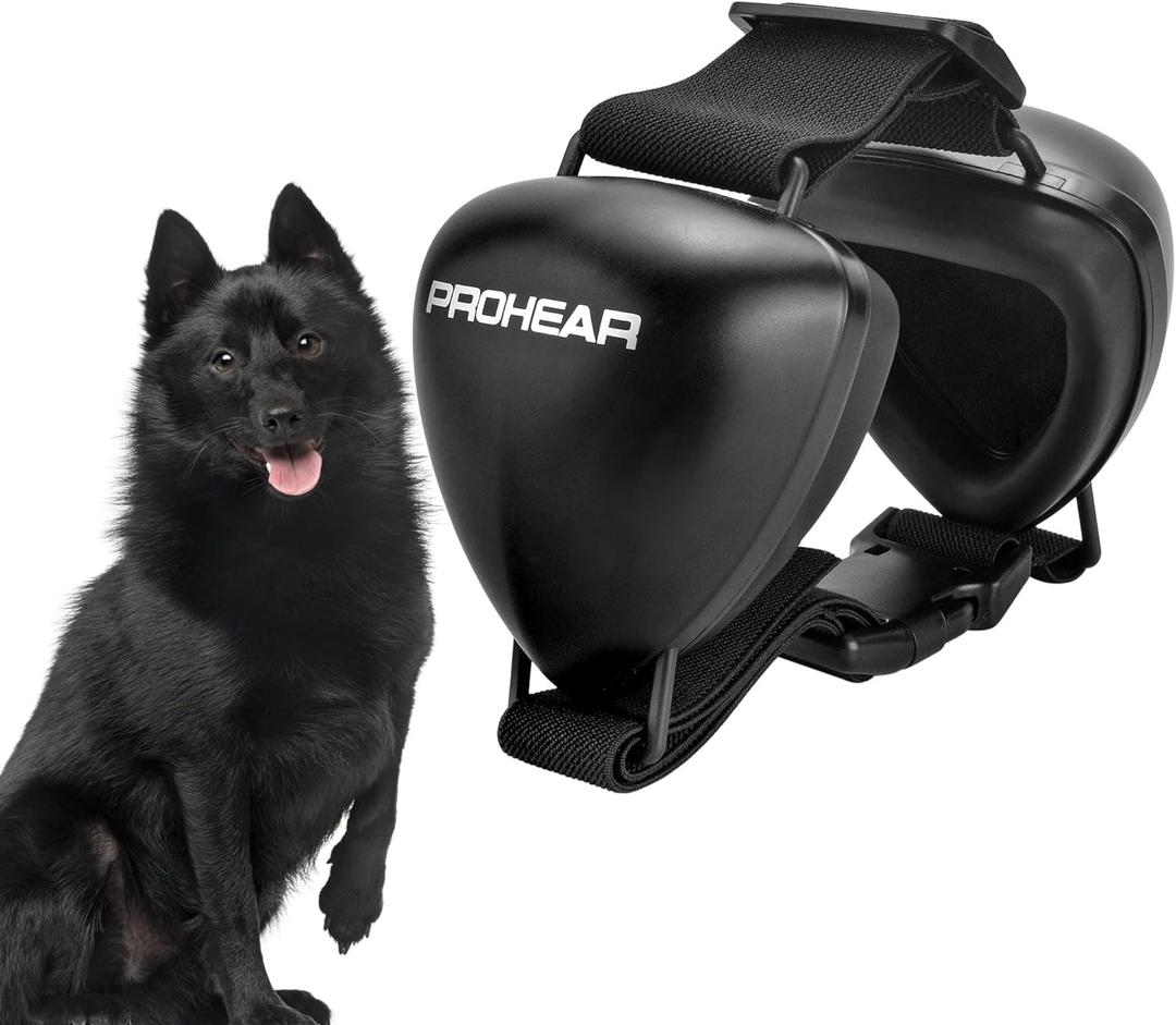 PROHEAR Dog Ear Muffs Hearing Protection for Dogs, NRR 28dB Noise Cancelling Headphones, Easy to Adjust Dog Hearing Protection Earmuffs for Thunder, Hunting, Tourism, Cars, Racing, Large Black