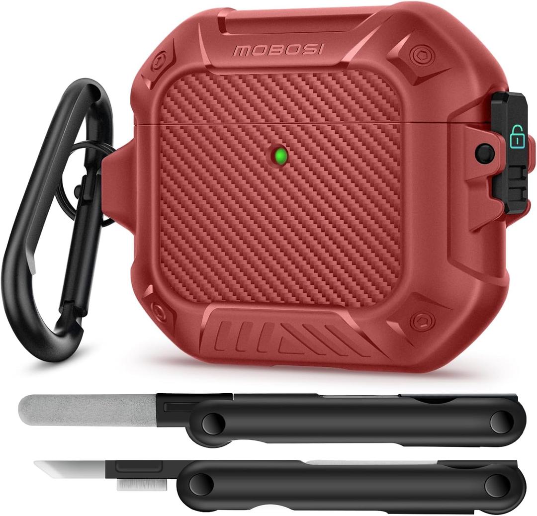 MOBOSI for AirPods 4 Case, Compatible with AirPods 4th Generation Case Cover with Lock&Keychain&Cleaner Kit, Full Body Shockproof Protective Hard Shell (2024), Red