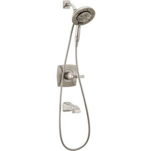 Delta Vesna 14 Series Brushed Nickel Bathtub Shower Faucet Set with In2ition 2-in-1 Dual Shower Head with Handheld Spray Combo, Valve Trim Kit, SpotShield Brushed Nickel 144789-SP-I (Valve Included)