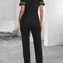 Women 2 Piece Outfits Summer Set Striped Short Sleeve Sweatsuits Crew Neck Pullover Lounge Tracksuit with Pocket (Black, S)