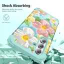 Compatible with Galaxy S25 FE Case,3 in 1 Oil Painting Flower Pattern Heavy Duty Shockproof Protection Silicone Rubber Bumper+Hard PC Protective Cover for Samsung S25 FE 6.7",Green Flower