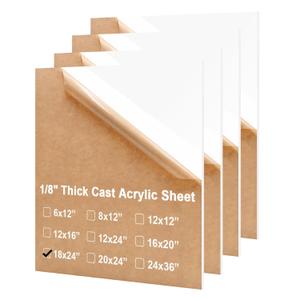 KINLINK 18x24 Plexiglass Sheets 1/8 inch Thick - 3mm White Cast Acrylic Sheet, Plastic Board Polycarbonate Sheet for DIY Project, Craft, Table Top, Acrylic Sign and Wedding Invitation 4 Pack