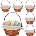 6 Pcs Woven Basket with Liner and Handle Bamboo Empty Gift Baskets for Fruit Candy Wine Picnic Gathering Wedding