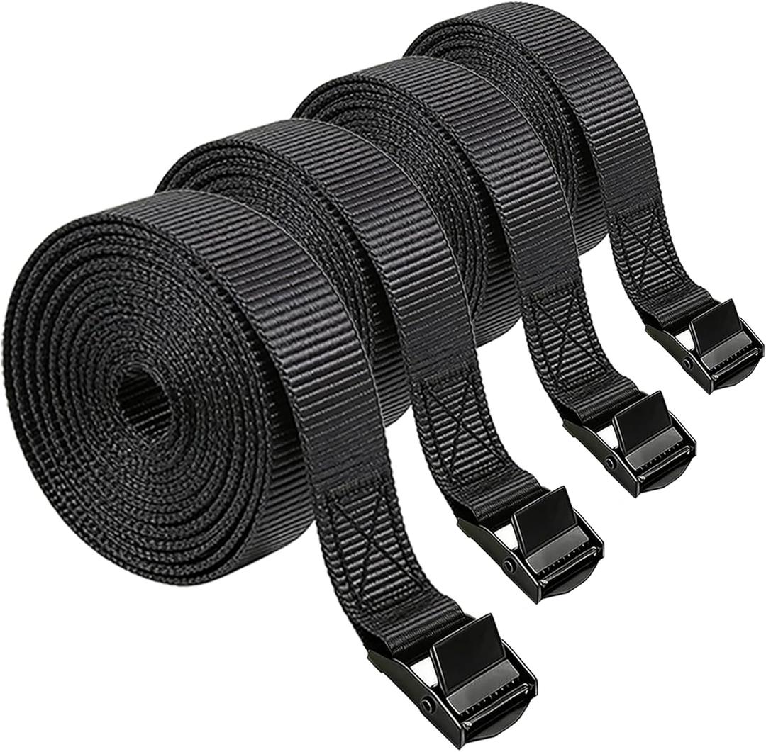 Lashing Straps with Buckles, 4Pack, 1 Inch 5 Feet, Cargo Tie-Down Strap, Adjustable Cam Buckle Straps for Storage Luggage Trucks,Trailer,Motorcycle (4 Pack Black1"*5)