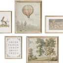 Vintage Nursery Wall Art Kids Canvas Poster Children Room Canvas Wall Decor Neutral Children Prints Country Posters Rustic Baby Room Art Prints Nursery Kids Artwork for Farmhouse Bedroom, Unframed (8"L x 10"W, 5pcs Kids Art- 6"x8" - 8"x10")