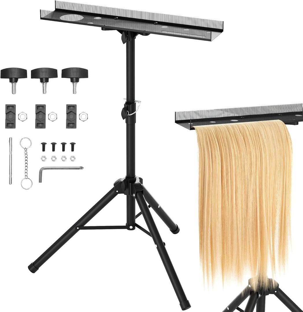 ikare Stainless Steel Braiding Rack - Height Adjustable Hair Extension Holder, Braiding Rack Stand Tripod, Foldable Hair Tray