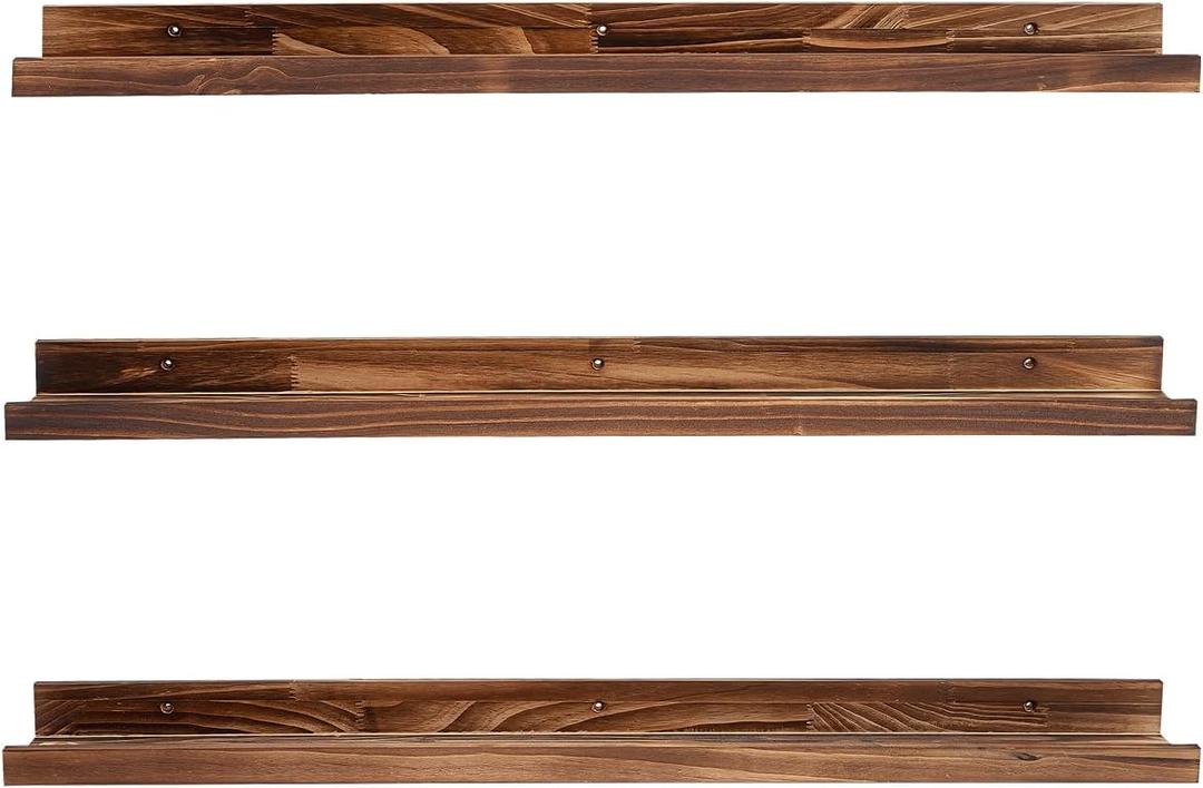 MBYD 36 Inch Floating Shelves for Wall Set of 3, Wall Mount Carbonized Black Picture Ledge Nursery Bookshelf for Bedroom, Living Room, Office, Kitchen, Set of 3 Same Dimensions