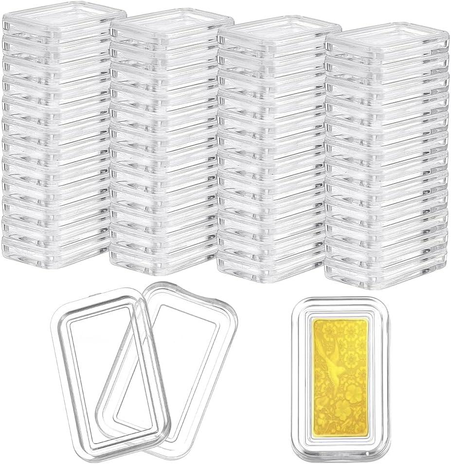 FINGERINSPIRE 50Pcs Acrylic Silver Bar Case with Lids, Rectangle Clear Bullion Storage Box Plastic Capsule Storage Container Fit for Silver Bar(1.95x1cm/0.75x0.39inch Inner Diameter)