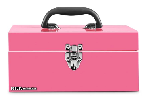 P.I.T. 12 Small Tool Box,Portable Removable Tray Heavy Steel ToolBox with Metal Latch Closure,Blue,Lockable,Mini Tool Case for Household, Warehouse,Tools Storage
