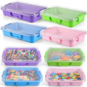 Junkin 8 Pcs 6.3Qt Sensory Bin Sand Tray with Lid for Toddlers, Multicolor, 13.5 x 9 x 3 inches