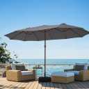 JEAREY 15ft Large Patio Umbrella with Base, Outdoor Rectangle Umbrella Double-Sided Market Umbrella with Stand for Pool, Deck, Backyard and Garden, Gray