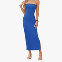 Women's Summer Bodycon Maxi Tube Dress Ribbed Off Shoulder Strapless Side Slit Long Club Party Casual Dresses M