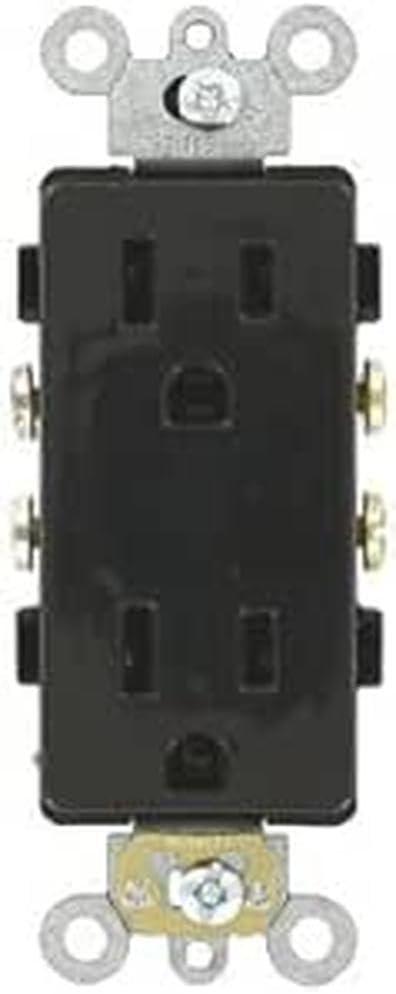 Leviton 15 Amp, 125 Volt, Decora Plus Duplex Receptacle, Straight Blade, Commercial Grade, Self Grounding, 16242-E, Black