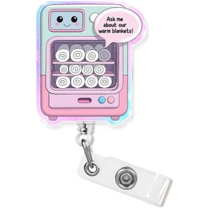 Ask Me About Our Warm Blankets Badge Reel Retractable 1.8 Inches Funny Nurse CNA Nursing Cute Phlebotomy RN Pharmacy NICU Id Badge Holder Acrylic Accessories for Office Medical Worker Teacher Student