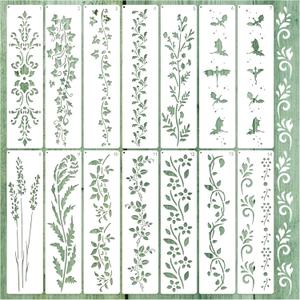 Large Border Flower Stencils for Painting Floral Leaf Stencil Dragon Vine Background Template Paint Stencils for Painting on Wood Burning Art Craft Canvas Furniture Wall
