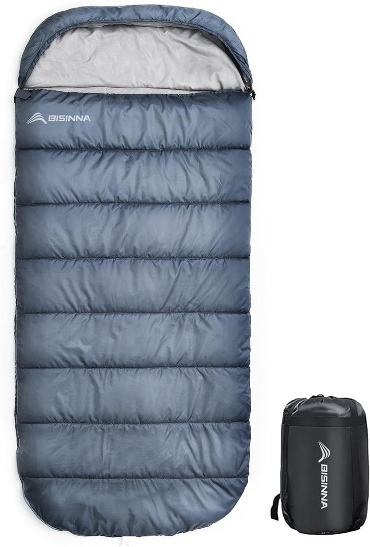 BISINNA XXL Sleeping Bag(90.55"x39.37") for Big and Tall Adults,3-4 Seasons Plus Size Warm and Comfortable Waterproof Lightweight Sleeping Bag Great for Camping Backpacking Hiking Indoor & Outdoor (1.5kg Left Zip 3 Season, Gray)