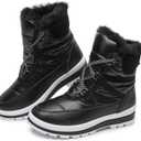 BABUDOG Womens Warm Fur Lined Mid-Calf Boots Waterproof Winter Snow Boots Non-slip Lace up Combat Boots (7, Black)