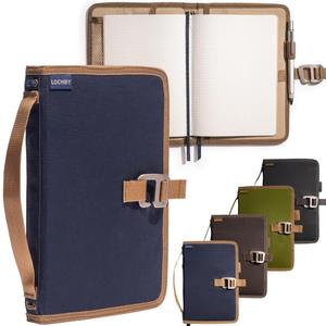 LOCHBY Field Journal | Planner Cover | Water Resistant Waxed Canvas | Pen Loop | Included Tomoe River Notebook | Perfect for Travel, Art, Bullet Journal (A5 Hook, Nautical)