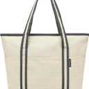 Large Canvas Tote Bag for Women, Beach Bag with Zipper, Utility Tote Bag with 3 Front Pockets, Weekender Pool Bag (Beige Yellow With Gray)
