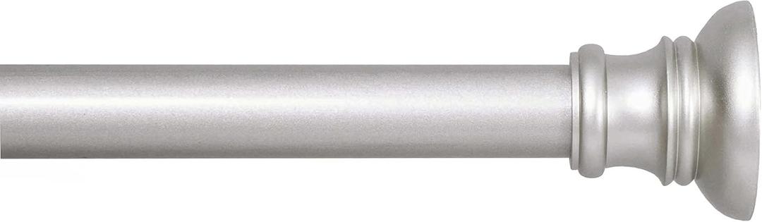 Kenney Nicholas Twist & Fit No Tools Tension Curtain Rod, 28 to 48 Inch Brushed Nickel Silver Extendable Rod, Easy Install
