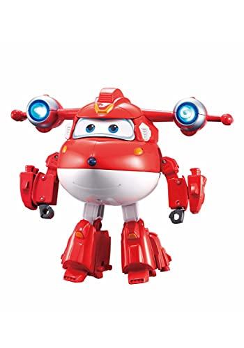 Super Wings 6'' Airplane Toy Action Figure, Deluxe Transforming Supercharged Jett, Toys for Kids, Airplane Toys with Light and Sound Effects for Boys & Girls Ages 3 and Up, Red