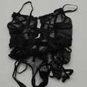 Kaei&Shi Floral Embroidered, Underwire, Removable Garter, Thigh Straps, Backless Bodysuit (10, Black)