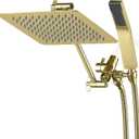 G-Promise All Metal 10" Dual Square Shower Head Combo | Rain Shower Head | Handheld Shower Wand | Adjustable | 3-Way Diverter | 71" Extra Long Hose - A Bathroom Upgrade (Polished Brass)