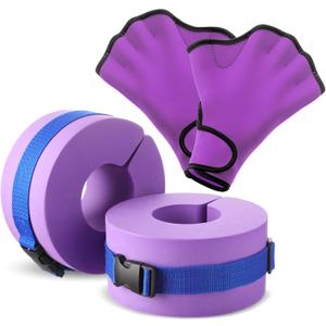Hungdao Water Aerobics Set for Aquatic Exercise 1 Pair Swimming Glove 2 Pcs Foam Swim Aquatic Cuffs Water Weights Pool Resistance Fitness Equipment for Adults Swimming Training Workouts (Purple)