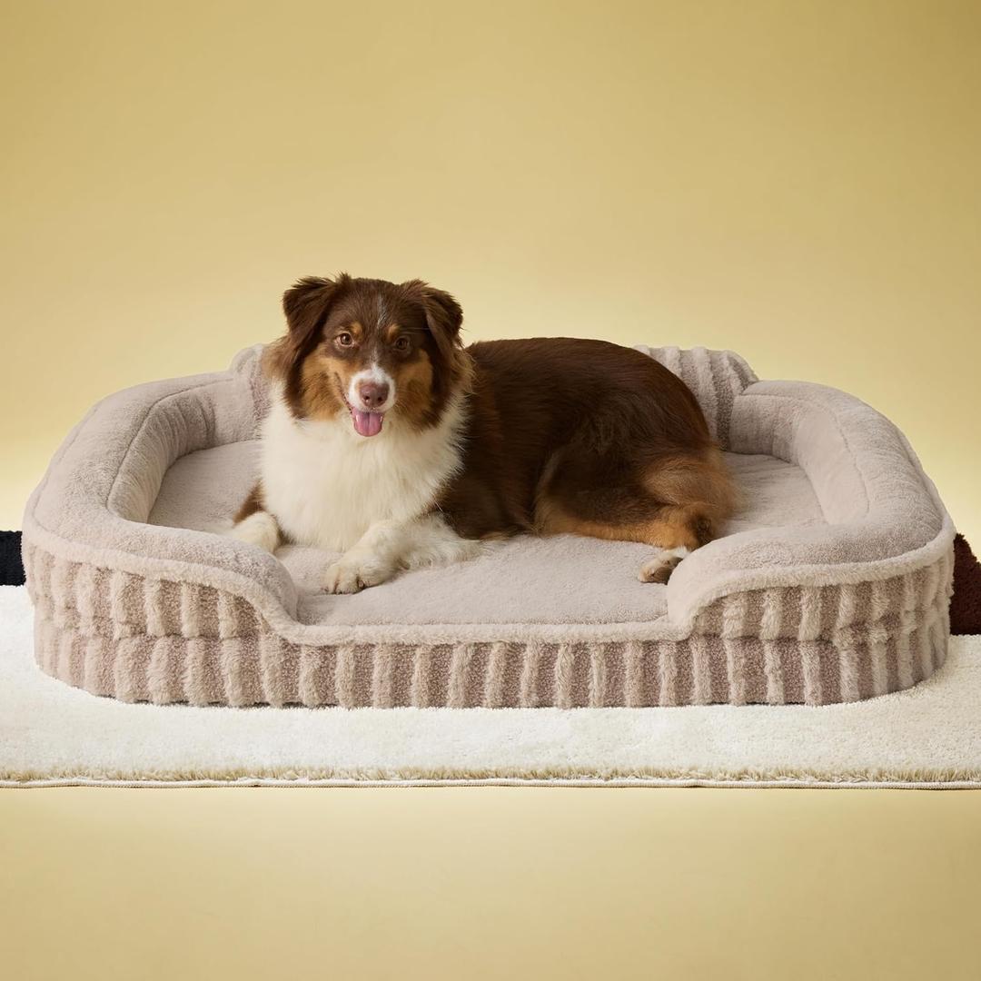 LE SURE Cute Dog Beds Large Sized Dog, Orthopedic Waterproof Large Pet Bed with Sides, High Back Non-Slip Bottom and Egg-Crate Foam Pet Couch Sofa with Washable Removable Cover, Hazel (35.0"l X 25.0"w X 7"th)