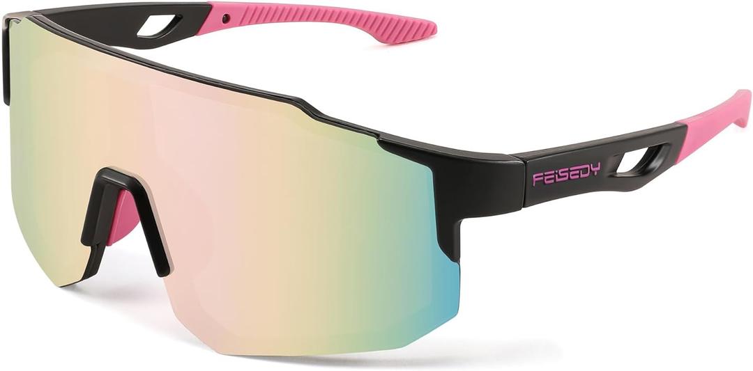FEISEDY Sports Sunglasses for Men, Women and Teens - Baseball, Biking, Cycling UV400 Protection B2388 (75mm, 008-black Pink)