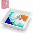 Nefelibata Ocean Jewelry Tray Beach Dish Ceramic Resin Trinket Dish Jewellery Plate Engagement Wedding Ring Holder Necklace Ear Ring Storage Ocean Art Gift for Women Christmas Housewarming Present